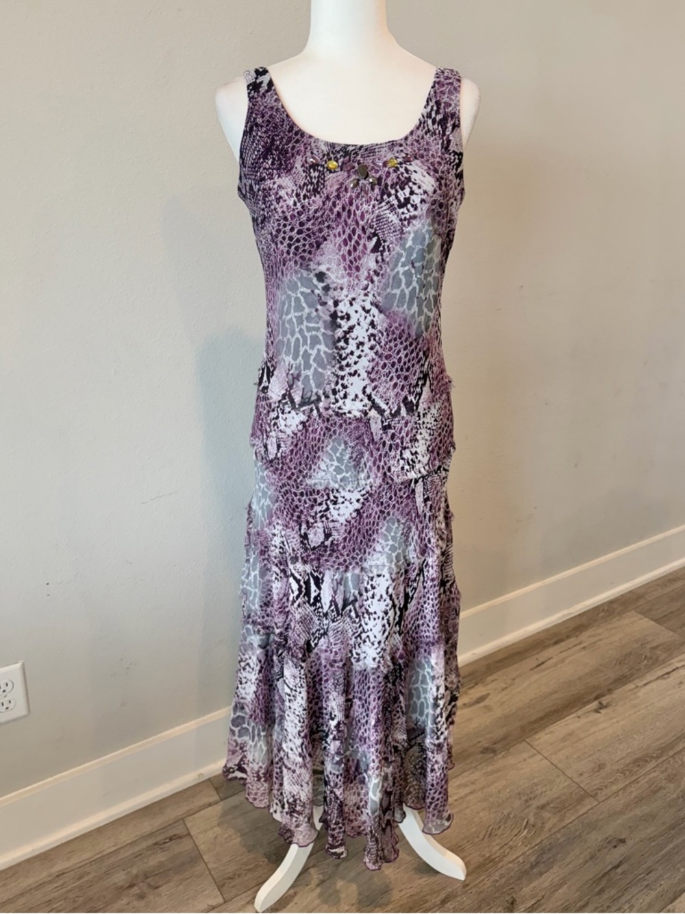 Jessica Howard Sleeveless Purple Animal Print Maxi Dress